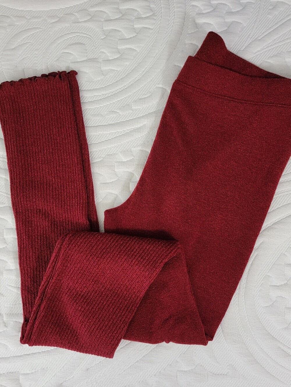 Free People Intimately Scalloped Trim Ribbed Sweater Leggings Burgandy Large
